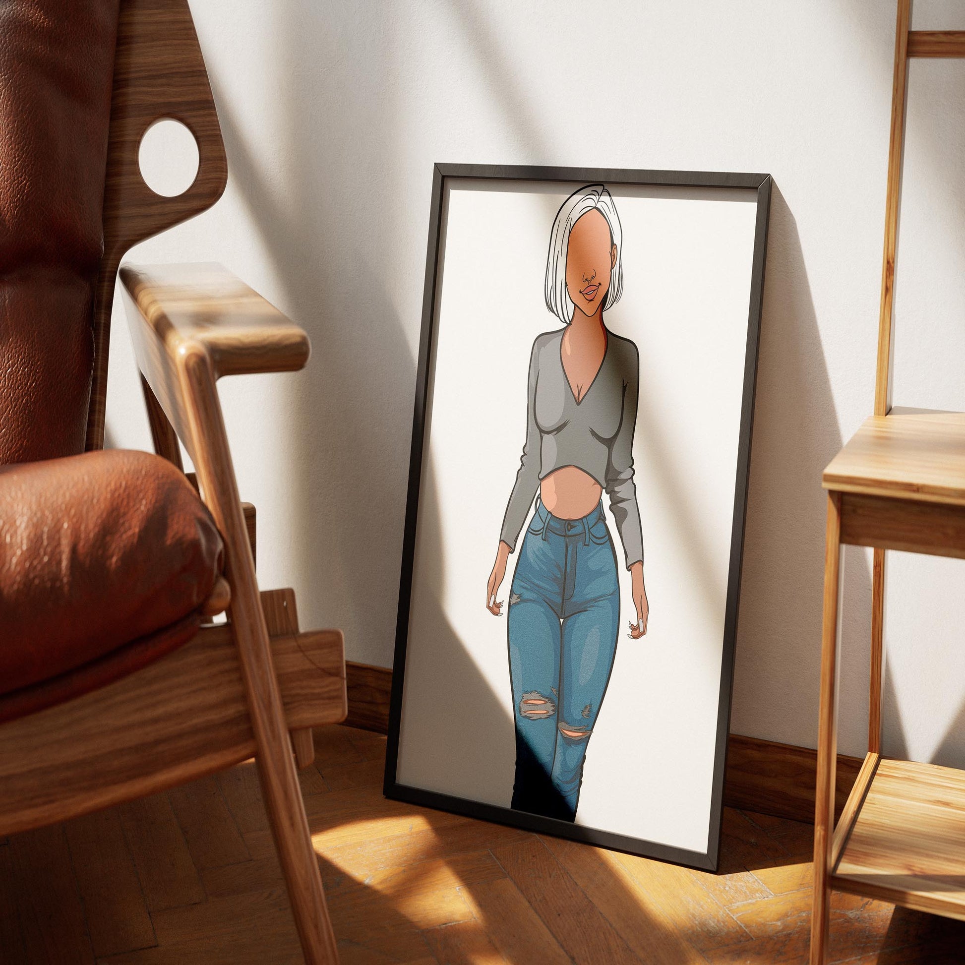 Baked Art - Jeans Denim Model 64 illustration with trendy ripped jeans and cropped top.