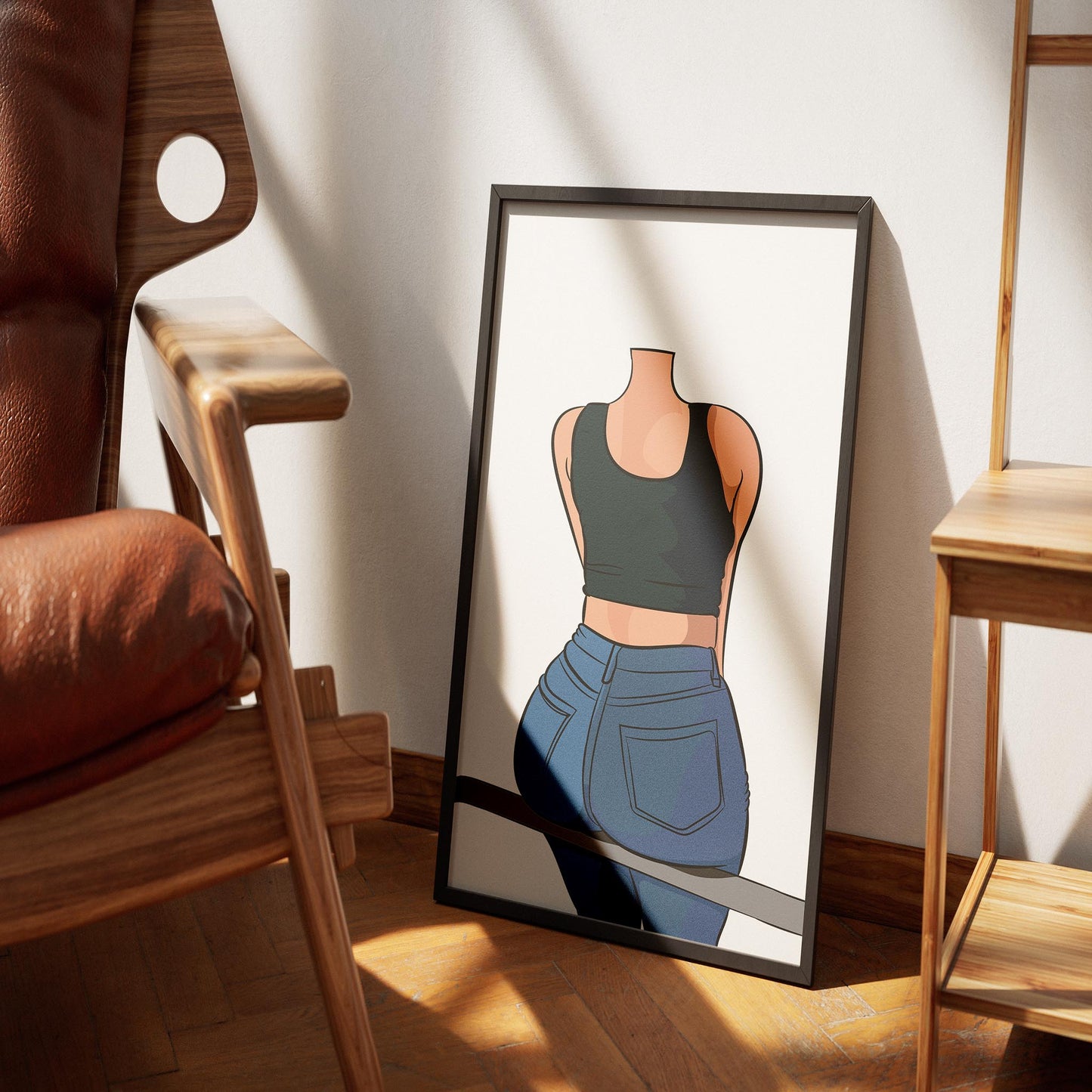 Baked Art Jeans Denim Model 74 digital art print showcasing sleek crop top and blue jeans.