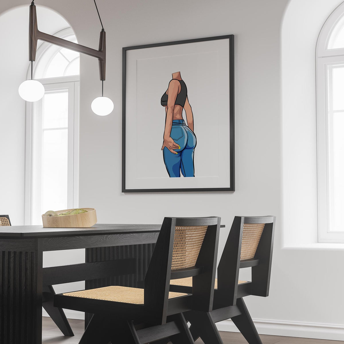 Artwork featuring a figure in Baked Art - Jeans Denim Model 75 with a dynamic posture and vibrant yellow nails.