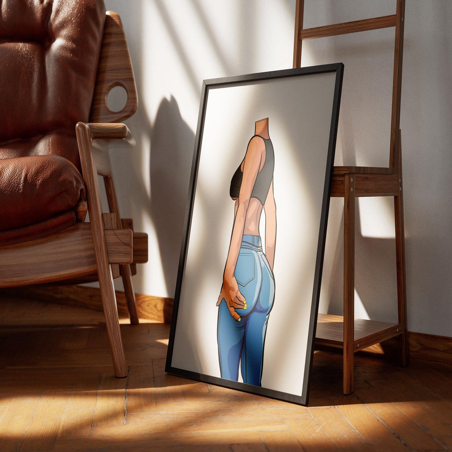 Stylish digital art featuring Baked Art - Jeans Denim Model 75, highlighting the fit and design with a dynamic pose and bold color contrast.
