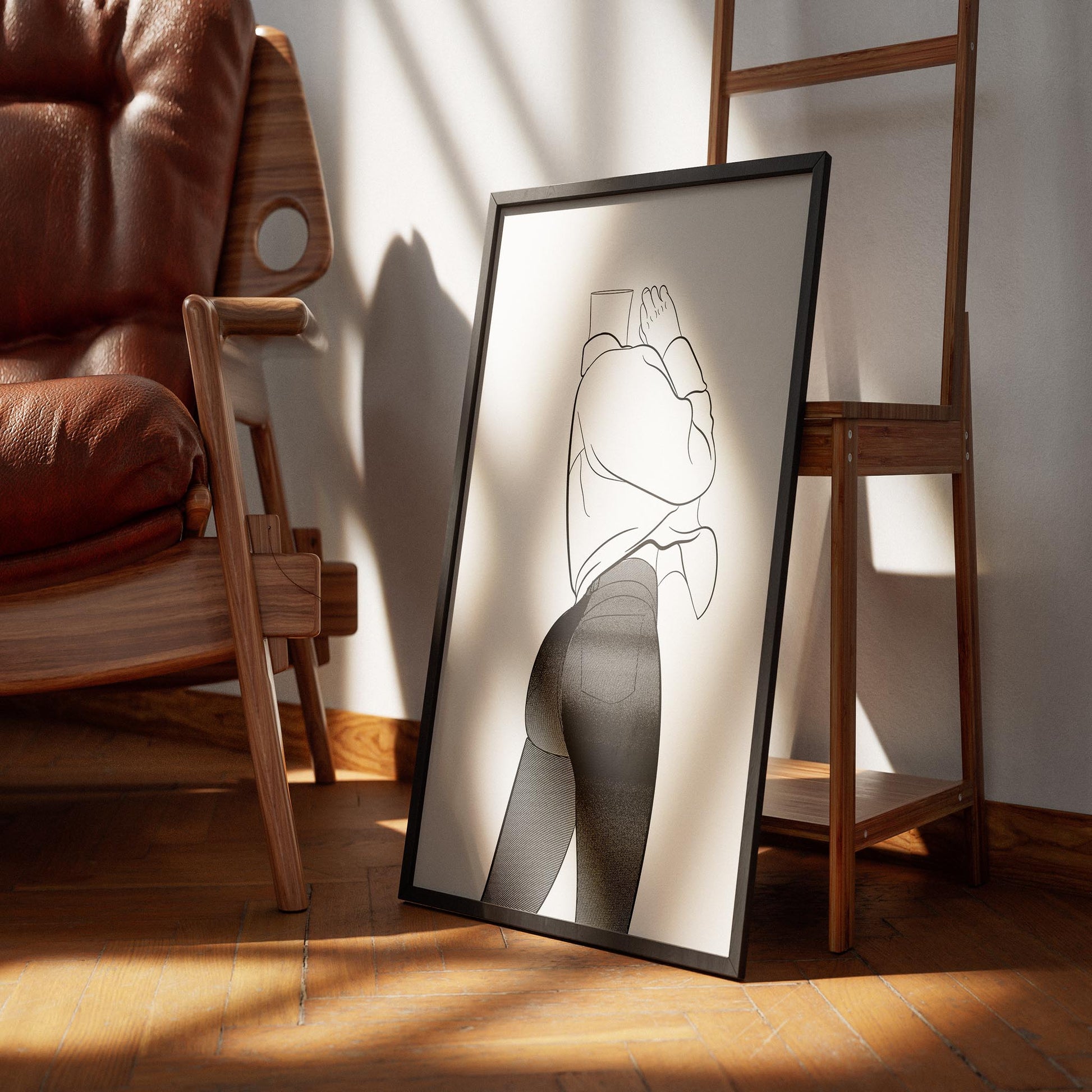 Digital line art showcasing sleek, high-waist jeans and sleeveless top design for creative projects.