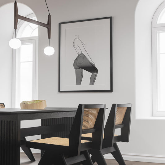 Line art illustration of Jeans Denim Model 25, showcasing dynamic pose and textured detailing, perfect for fashion and digital art projects.