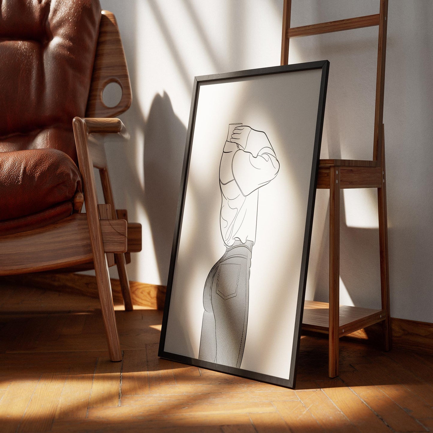 Illustration of a character in fitted denim jeans and loose sweatshirt, showcasing stylish and modern fashion with detailed shading in Jeans Denim - Line Model Art 28.