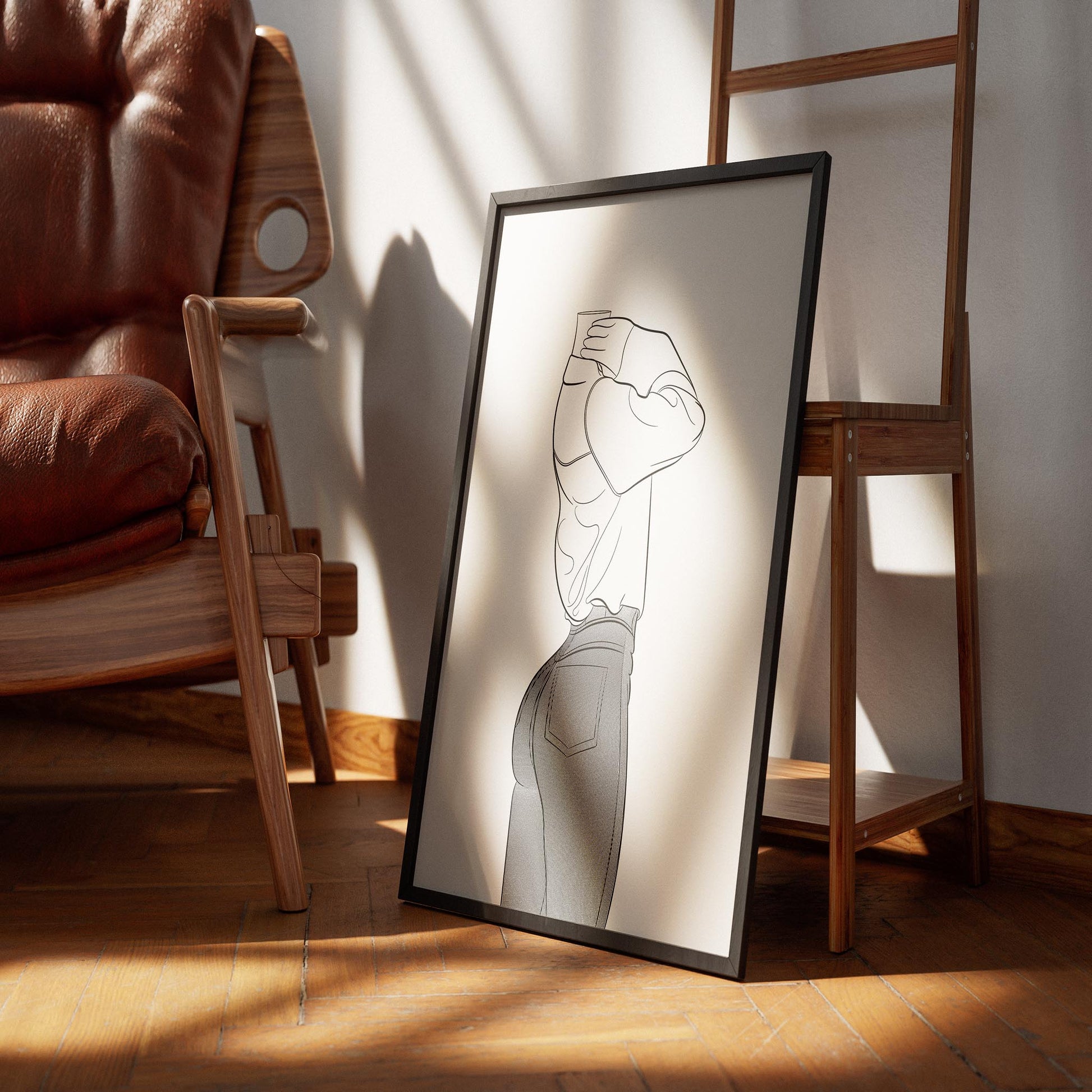 Illustration of a character in fitted denim jeans and loose sweatshirt, showcasing stylish and modern fashion with detailed shading in Jeans Denim - Line Model Art 28.