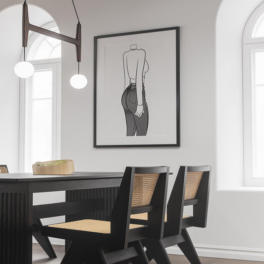 Line Art - Jeans Denim Model 33 digital illustration in modern dining room setting.