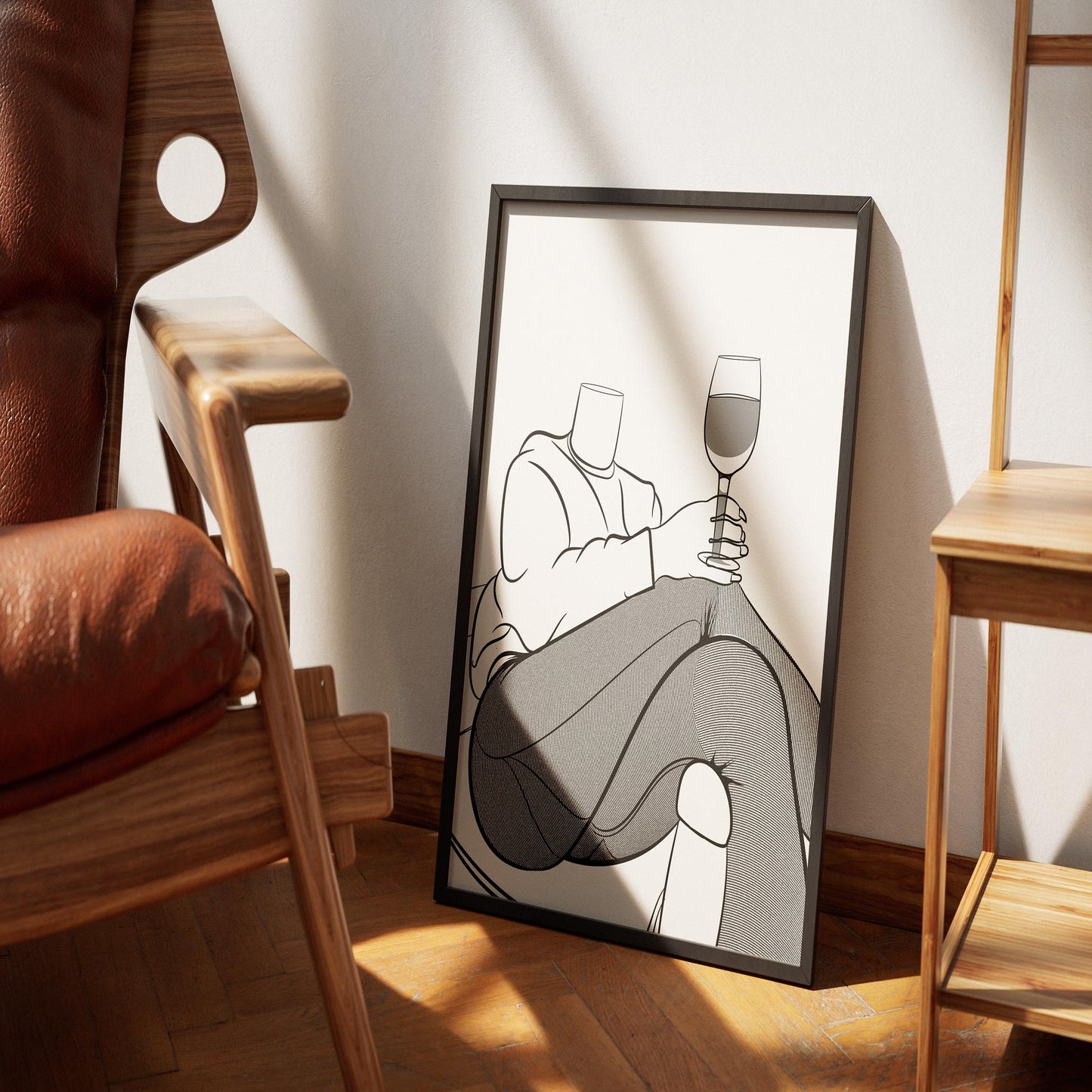 Line art illustration of denim jeans and cozy sweater in elegant frame, showcasing casual digital artwork style.