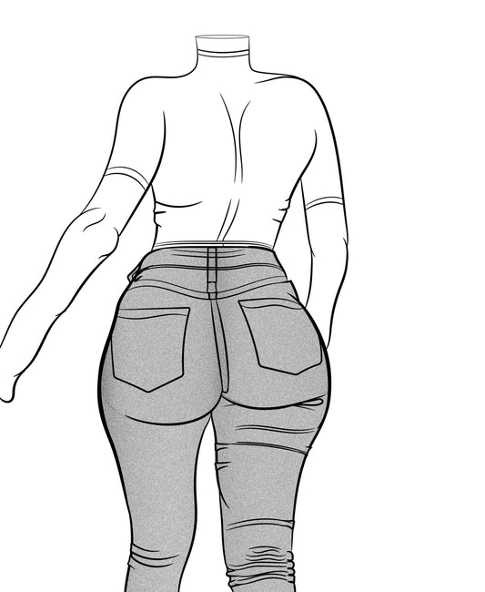 Line art of figure in form-fitting high-waisted jeans, Jeans Denim - Line Model Art 4.