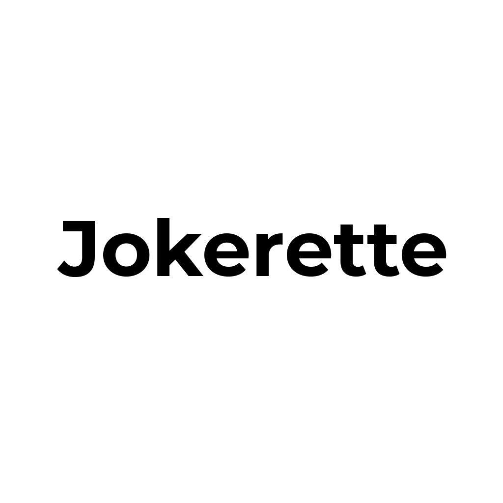 Cute miniature figure with the text "Jokerette" in bold, black font on a white background.
