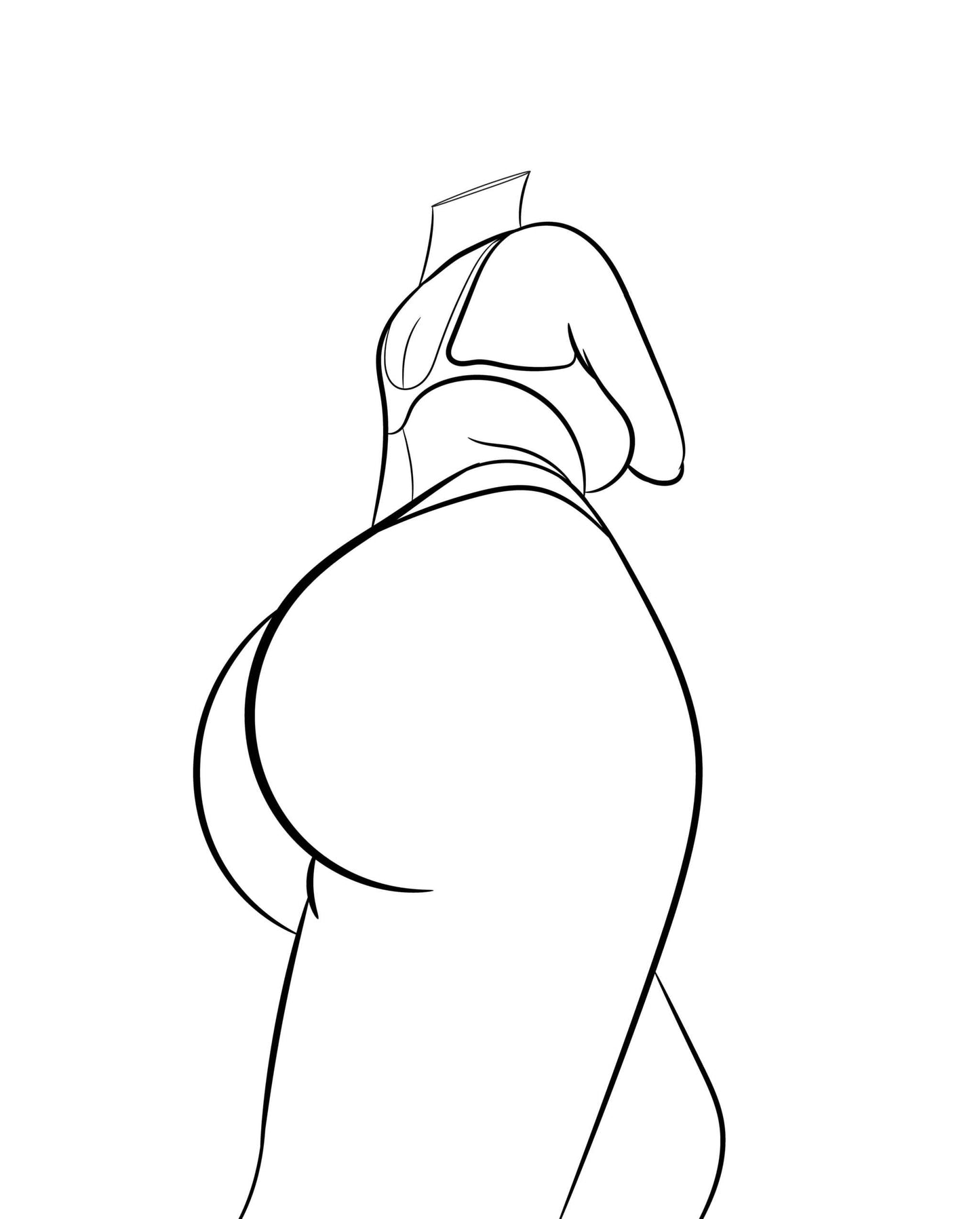 Line art of female figure in lingerie, Model 10, showcasing bold and confident curves.