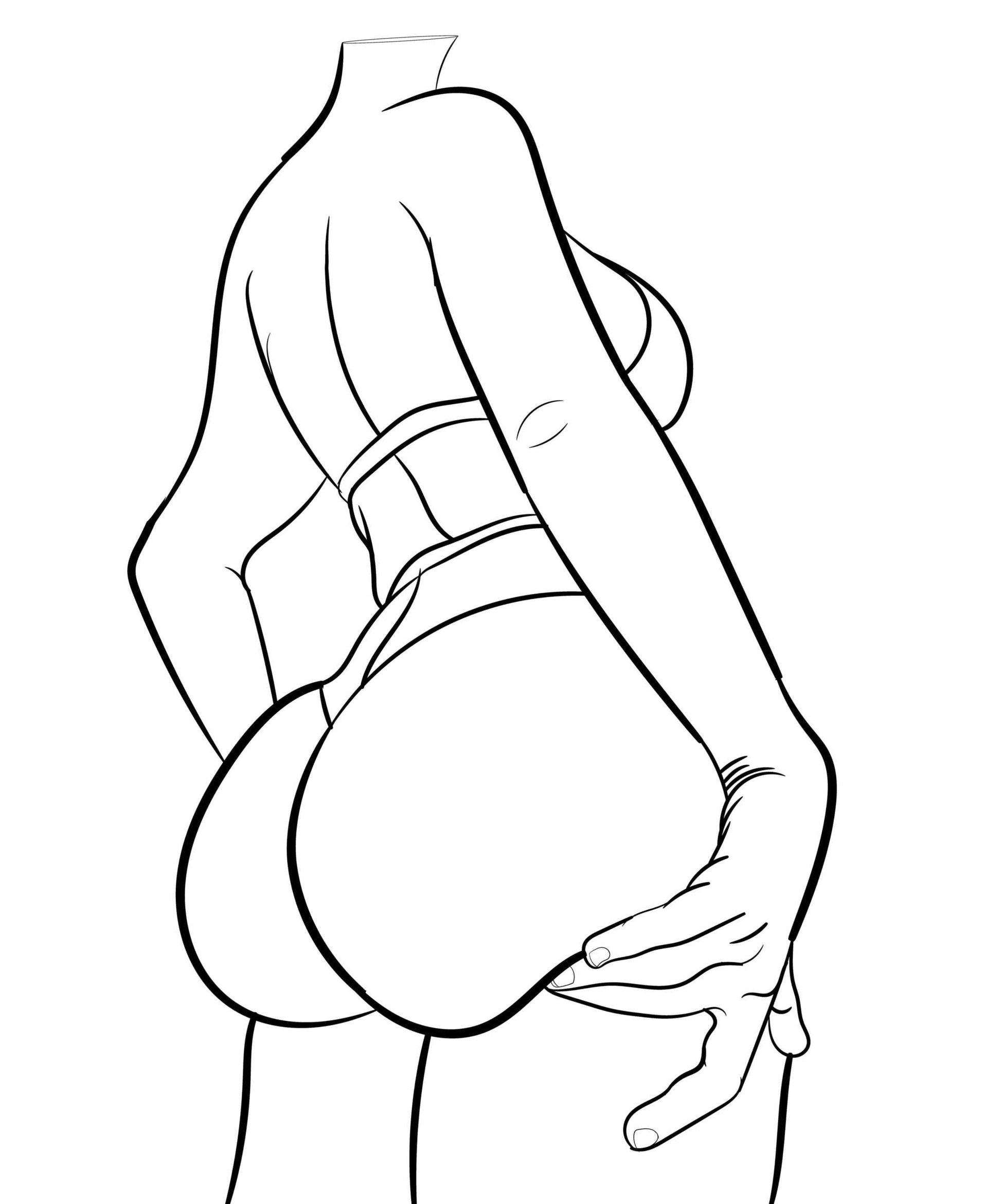 Minimalist line art of a female figure in swimwear, emphasizing bold curves; Model 11 - Line Art.