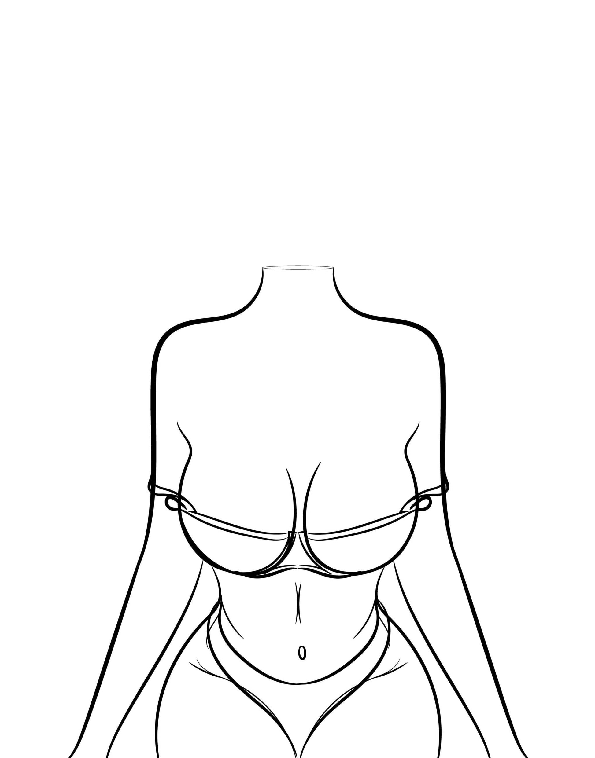 Minimalist pop art digital print of headless figure in pink bikini, Model 18 - Line Art.