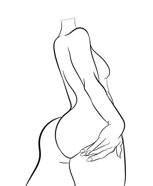 Minimalist nude line art featuring elegant curves in Model 23. Digital download for modern decor.