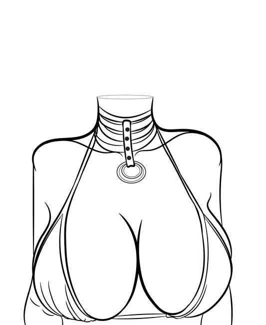 Neon green bikini and white choker line art - Model 24