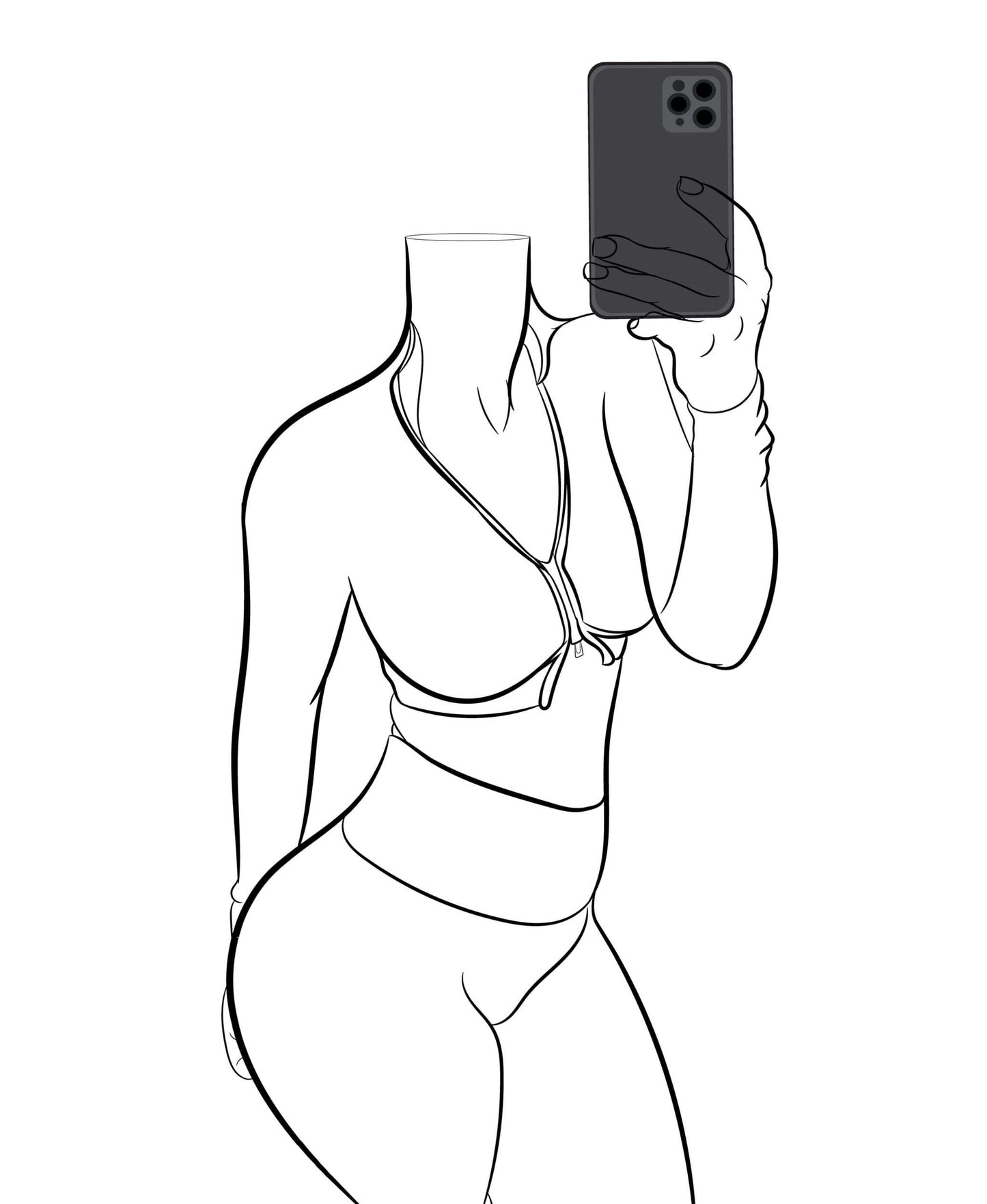 Athletic Model 29 - Line Art digital artwork featuring a headless figure in athleisure wear with black top and yellow leggings.