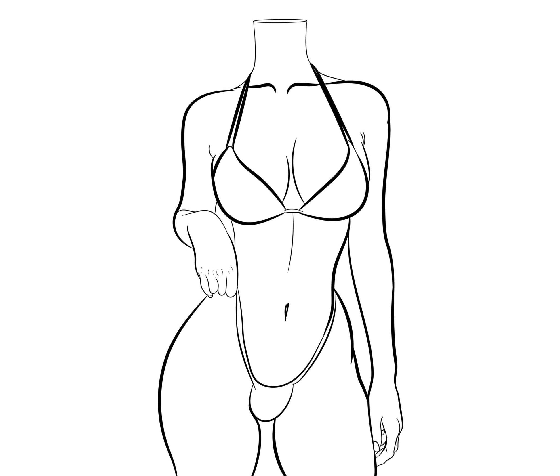 Minimalist line art of female silhouette in a bikini, Model 4.
