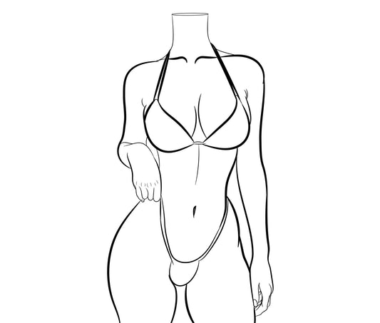Minimalist line art of female silhouette in a bikini, Model 4.