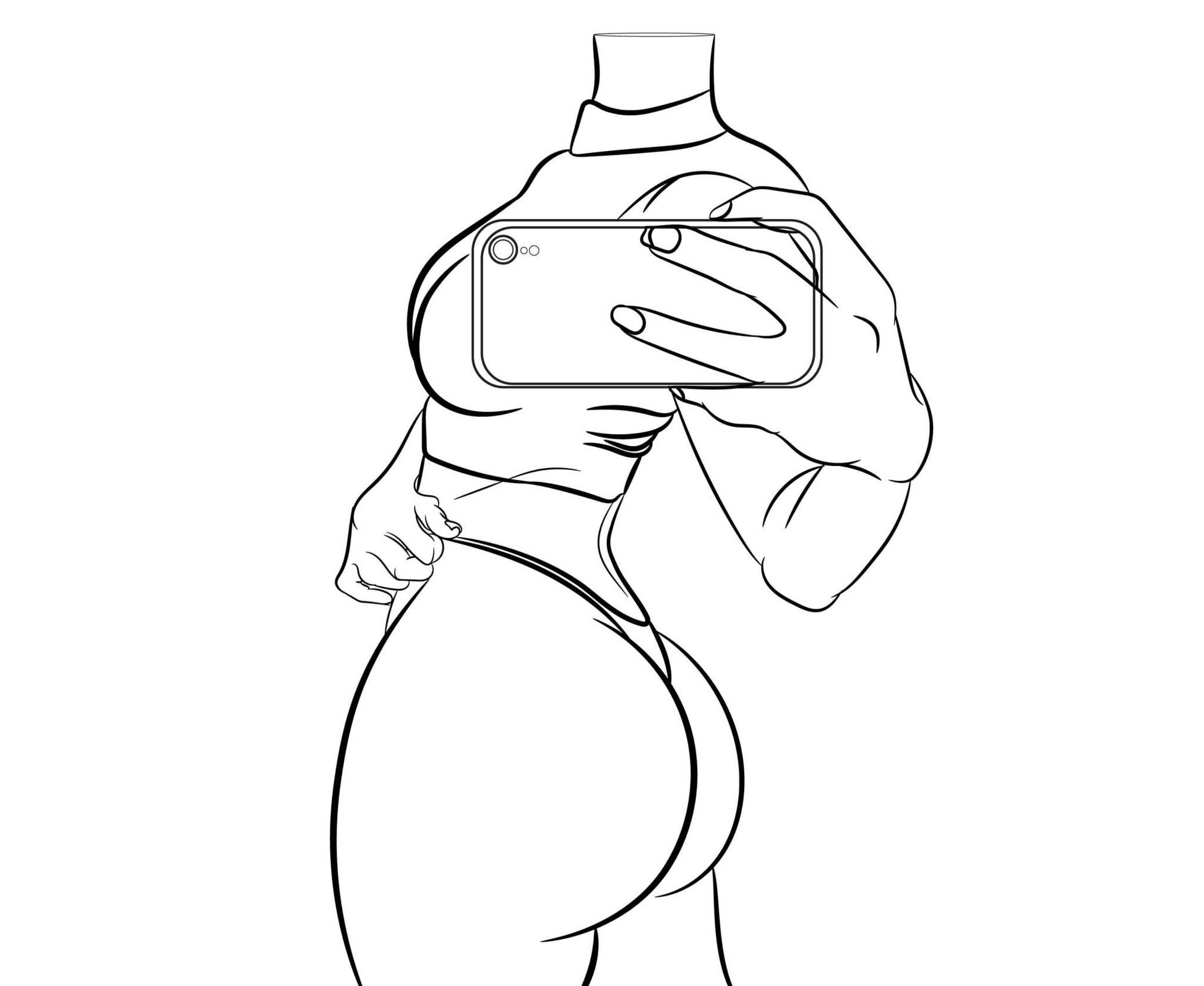 Bold and stylish line art of a modern woman taking a selfie, Model 5 - Line Art.