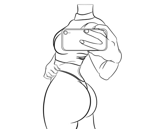 Bold and stylish line art of a modern woman taking a selfie, Model 5 - Line Art.