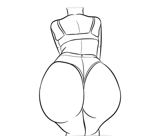 Line art illustration of a female figure in swimwear, titled "Model 6 - Line Art".