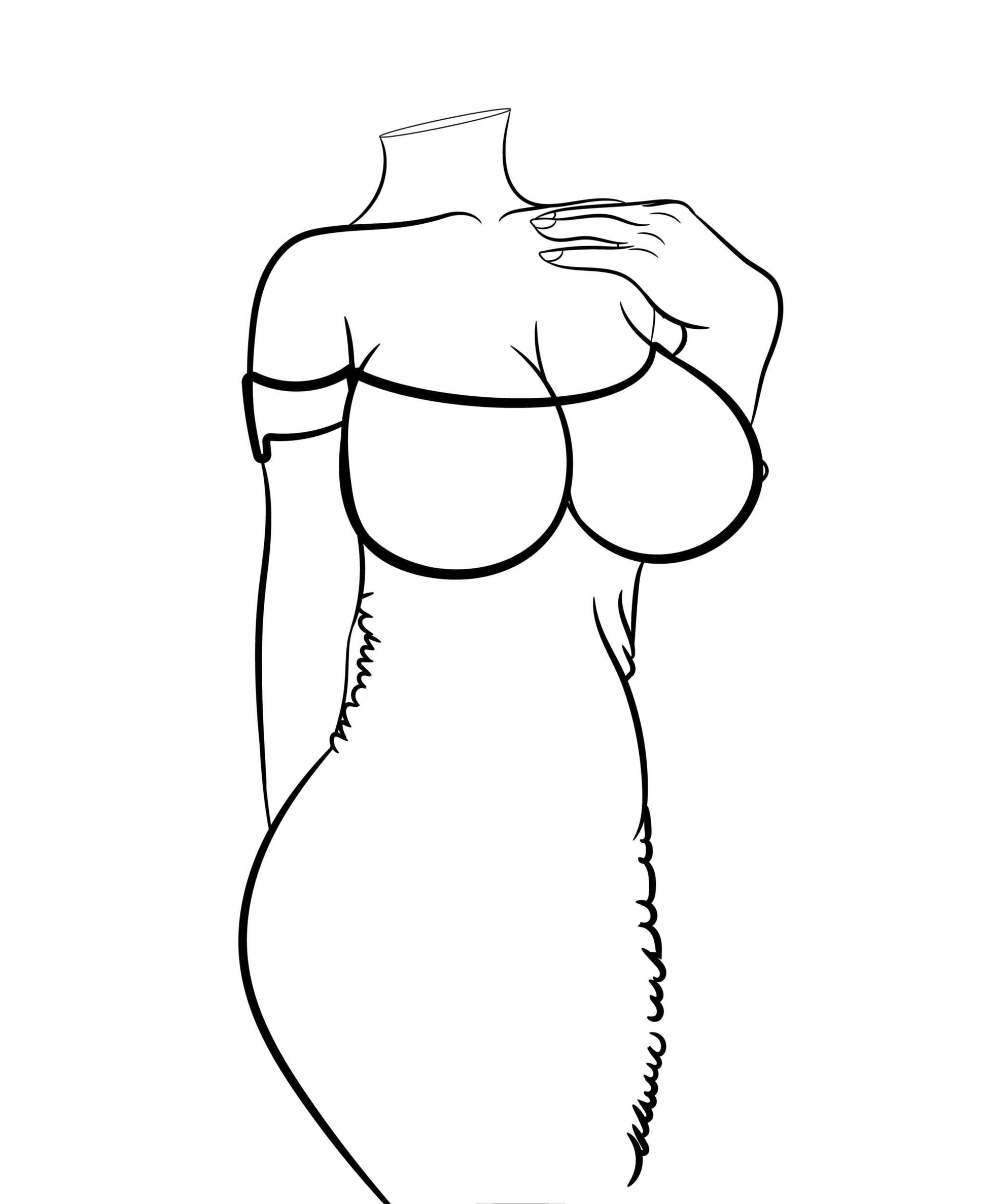 Off-the-shoulder red dress line art illustration, Dress 7, digital artwork.