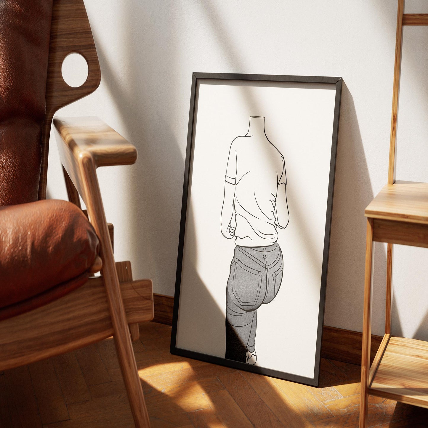 Line Art - Jeans Denim Model 47 digital artwork in frame showcasing stylish and detailed denim texture.