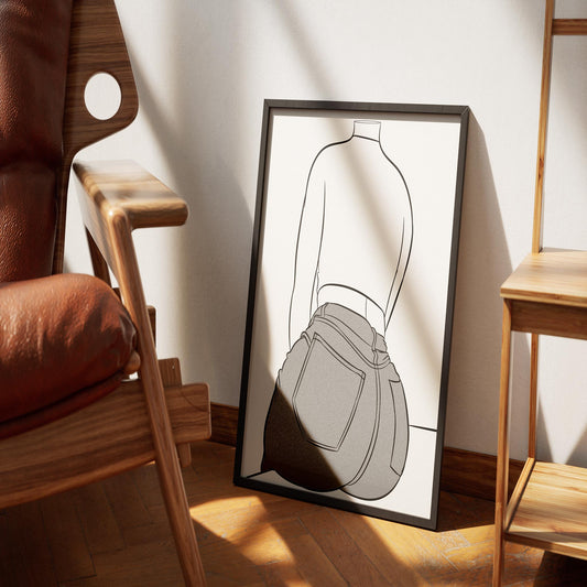 Line art illustration of a figure in blue jeans and dark long-sleeve top, highlighting denim texture and folds.