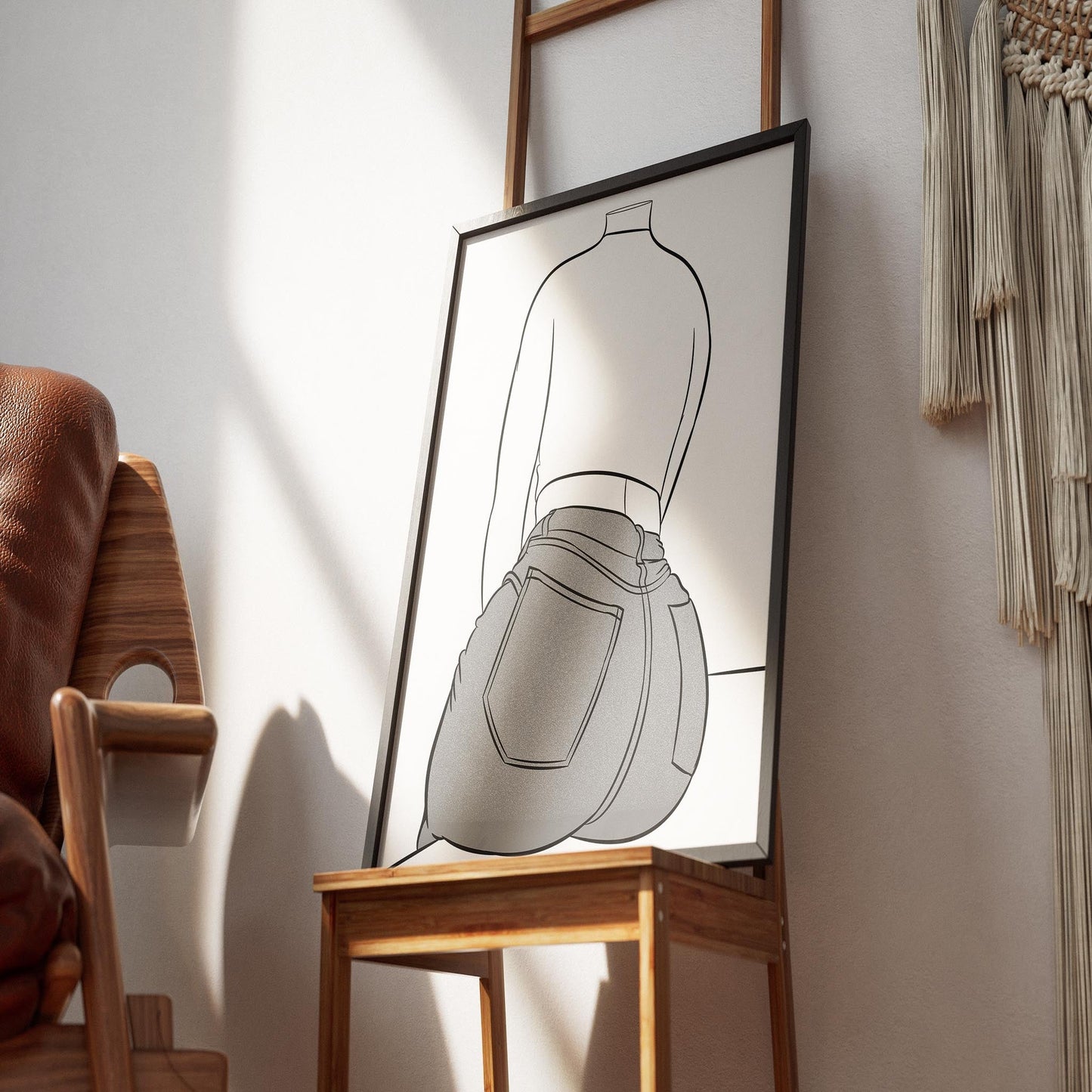 Line Art - Jeans Denim Model 65 framed artwork featuring a back view of character with blue jeans.