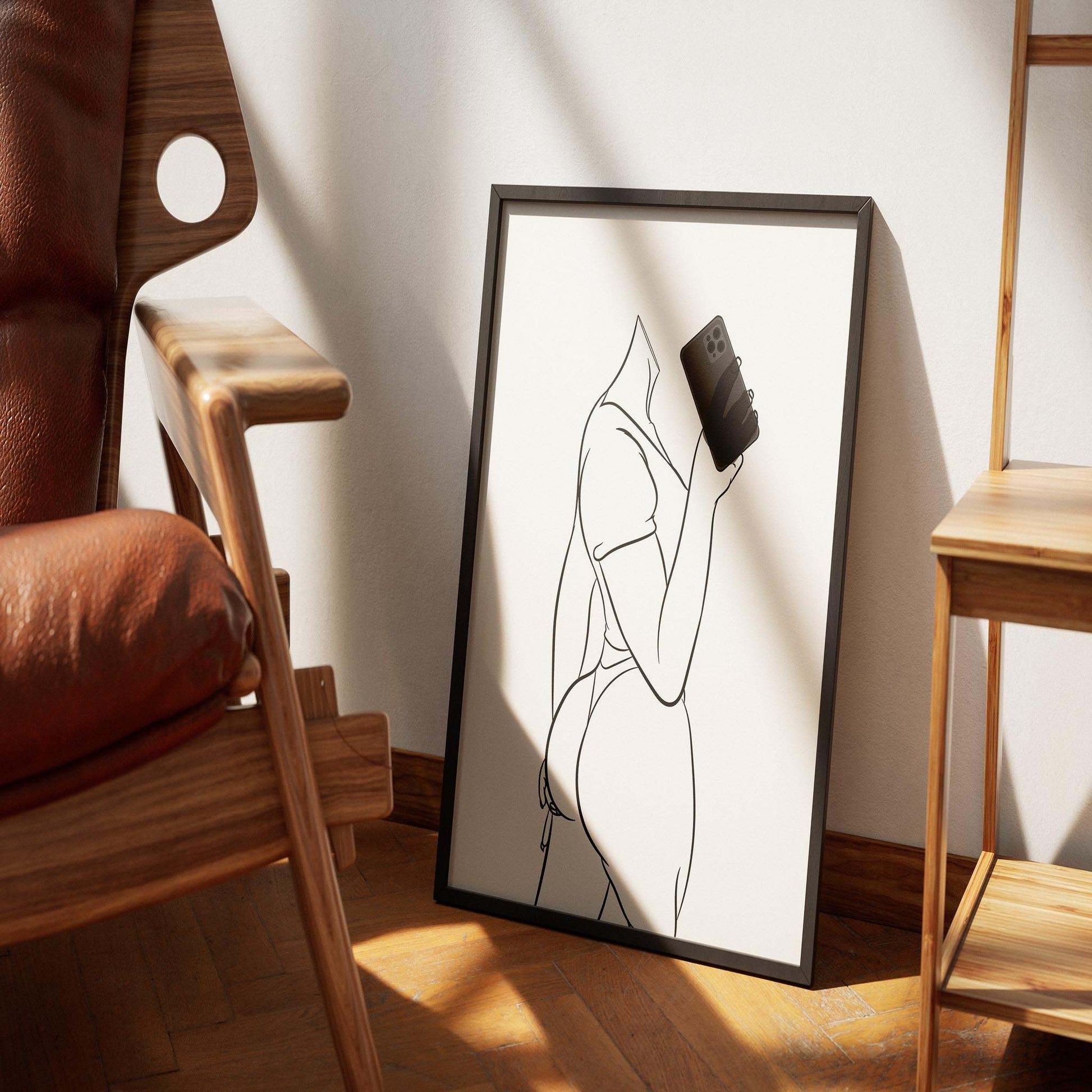 Model 32 - Line Art digital art print in a room setting with sleek modern design.