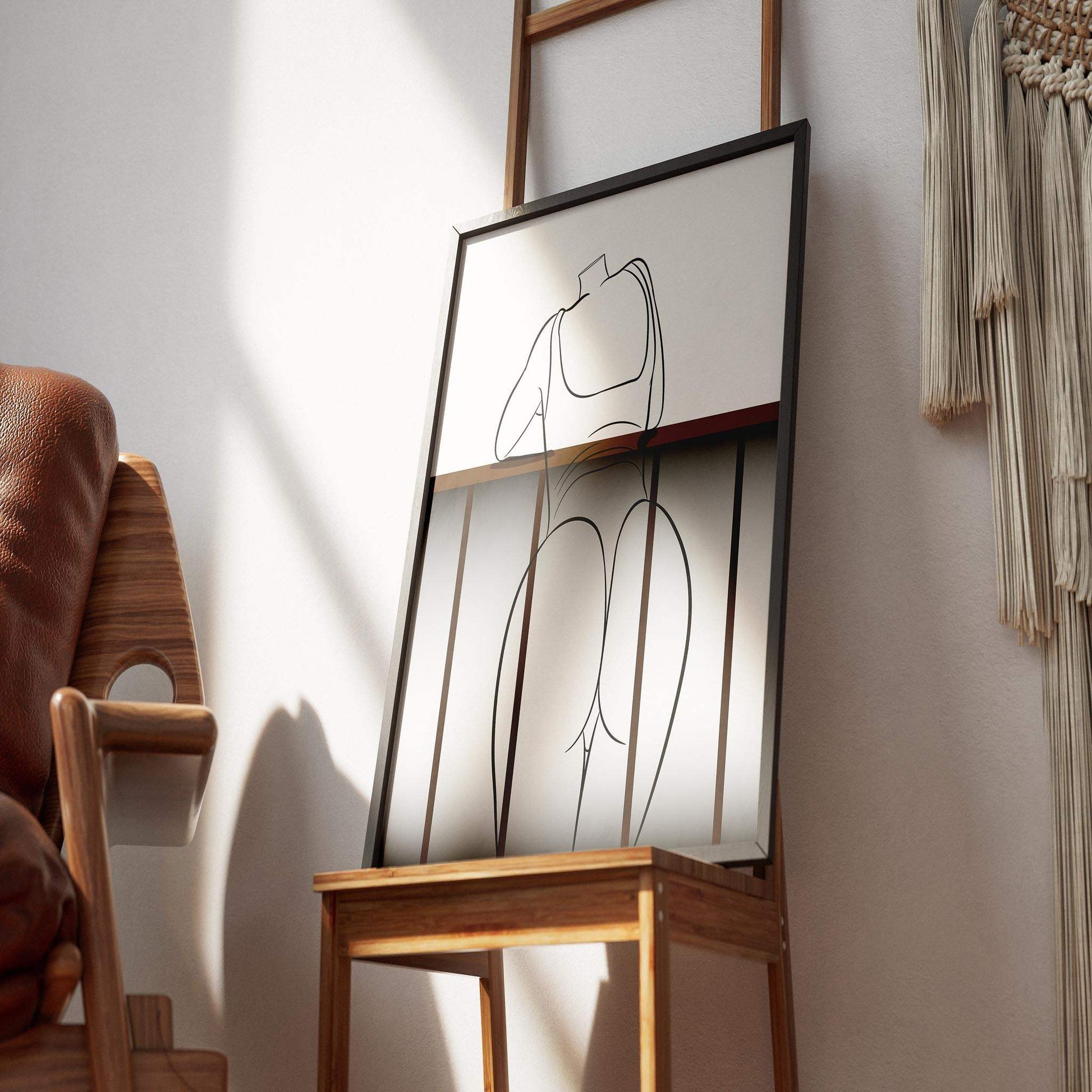 Digital line art of Model 45 against a minimalist interior setting.