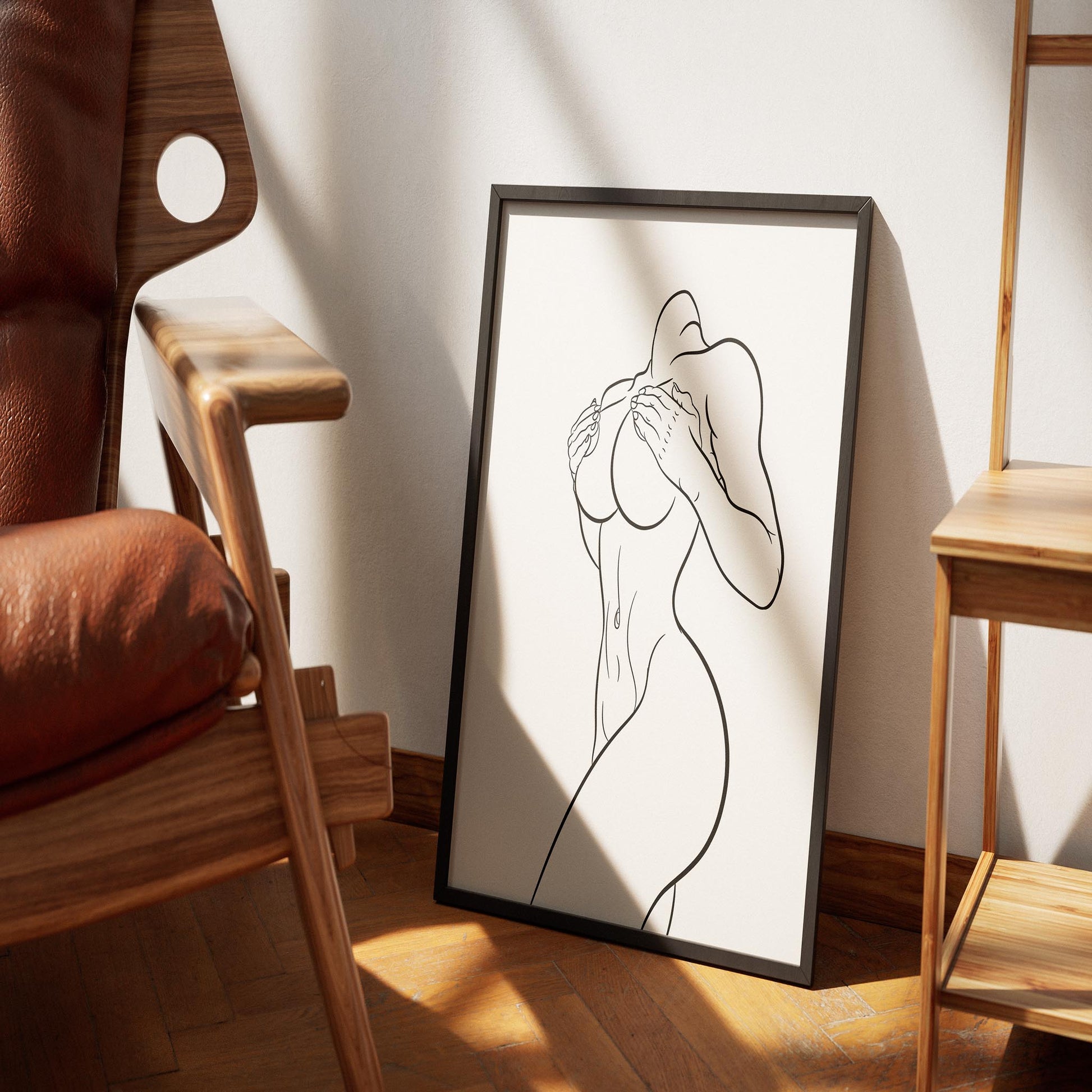NSFW Model 52 digital line art print showing detailed human figure in frame.