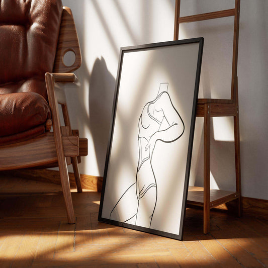 Model 53 - Line Art digital artwork displayed in a stylish frame emphasizes dynamic motion and elegance.
