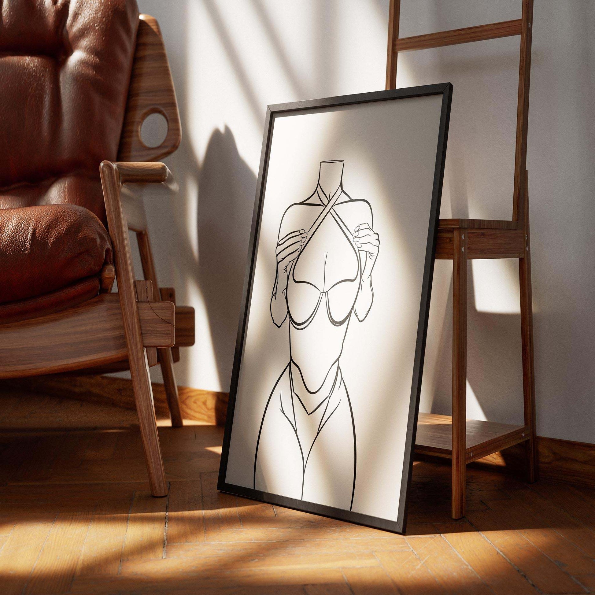 Line Art Model 67 illustration in frame, bold modern design.