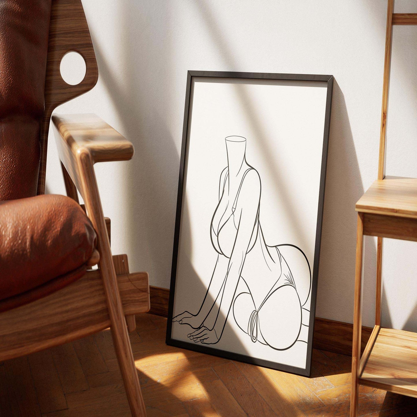 Digital Line Art Model 74 framed, featuring bold modern aesthetics.