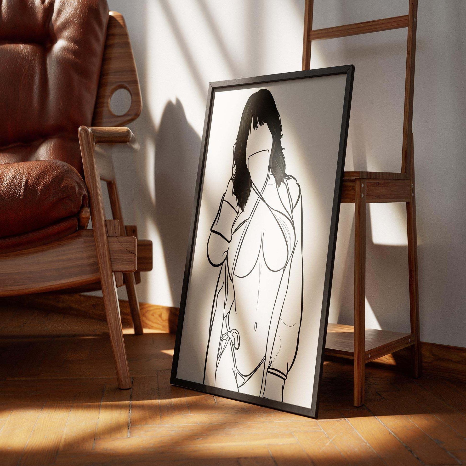 Line Art - Model 76 digital illustration framed and displayed in a room.