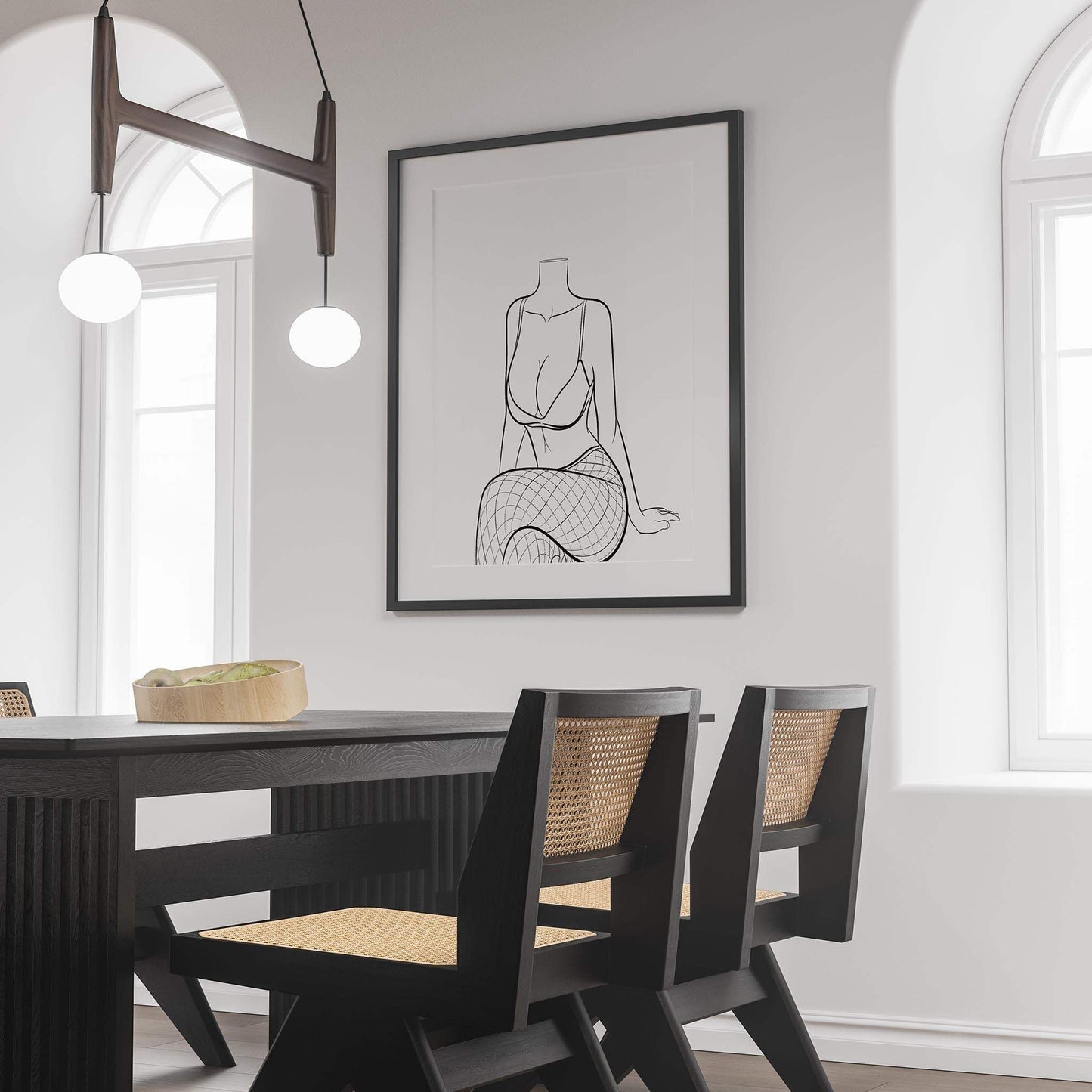 Line Art - Model 79 digital artwork displayed in modern dining room.