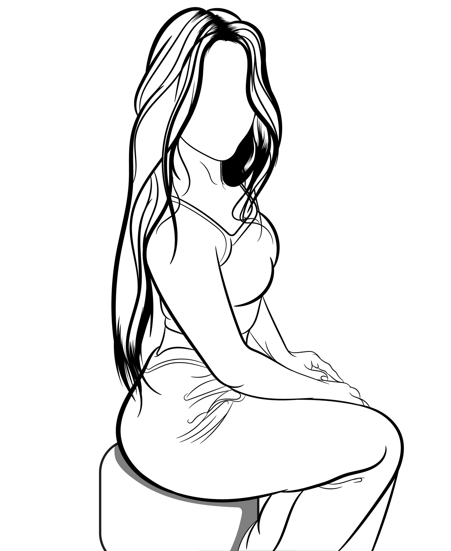 Character and human faces model 11 line art of a seated woman.