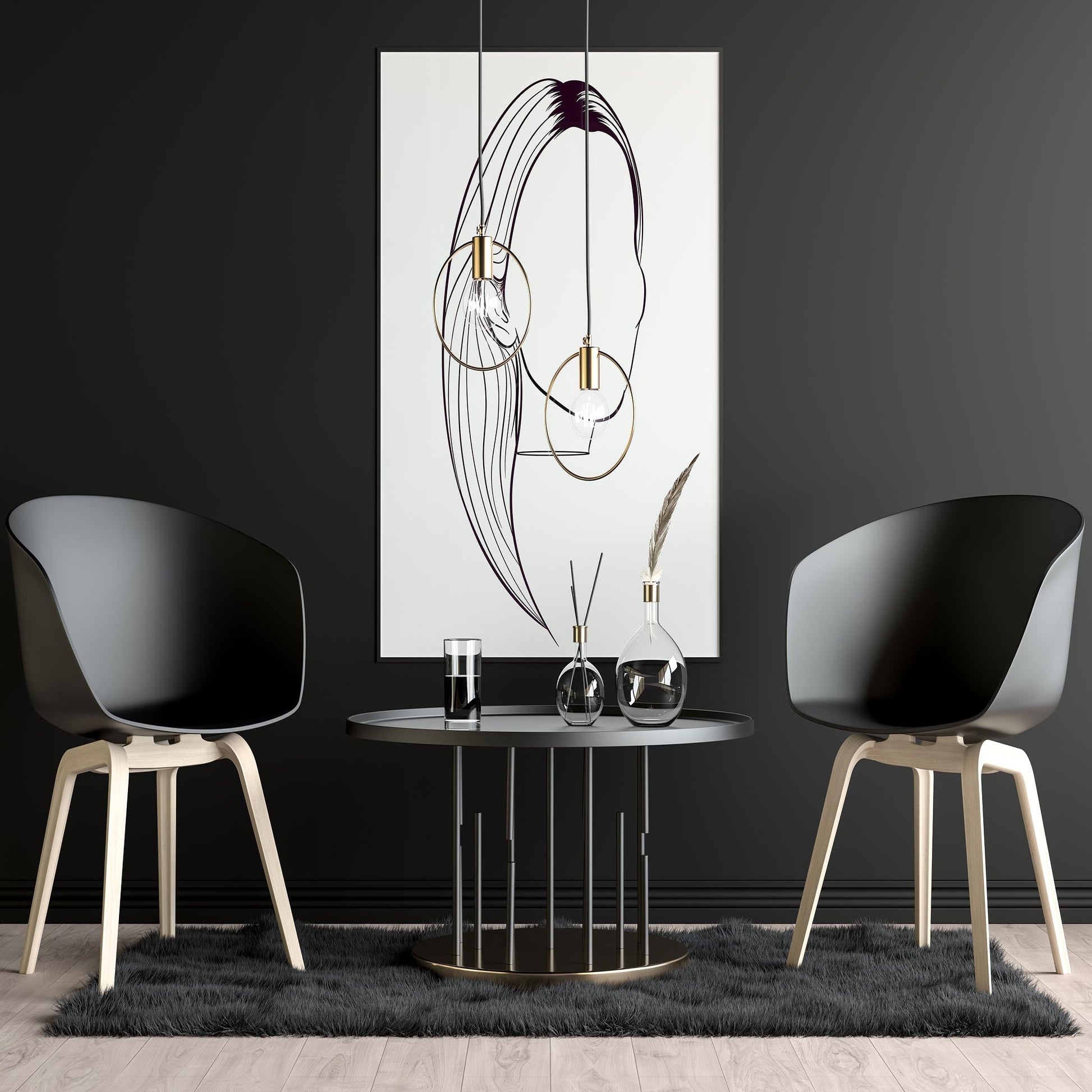 Character & Human Faces Model 12 line art displayed in a modern room setting.