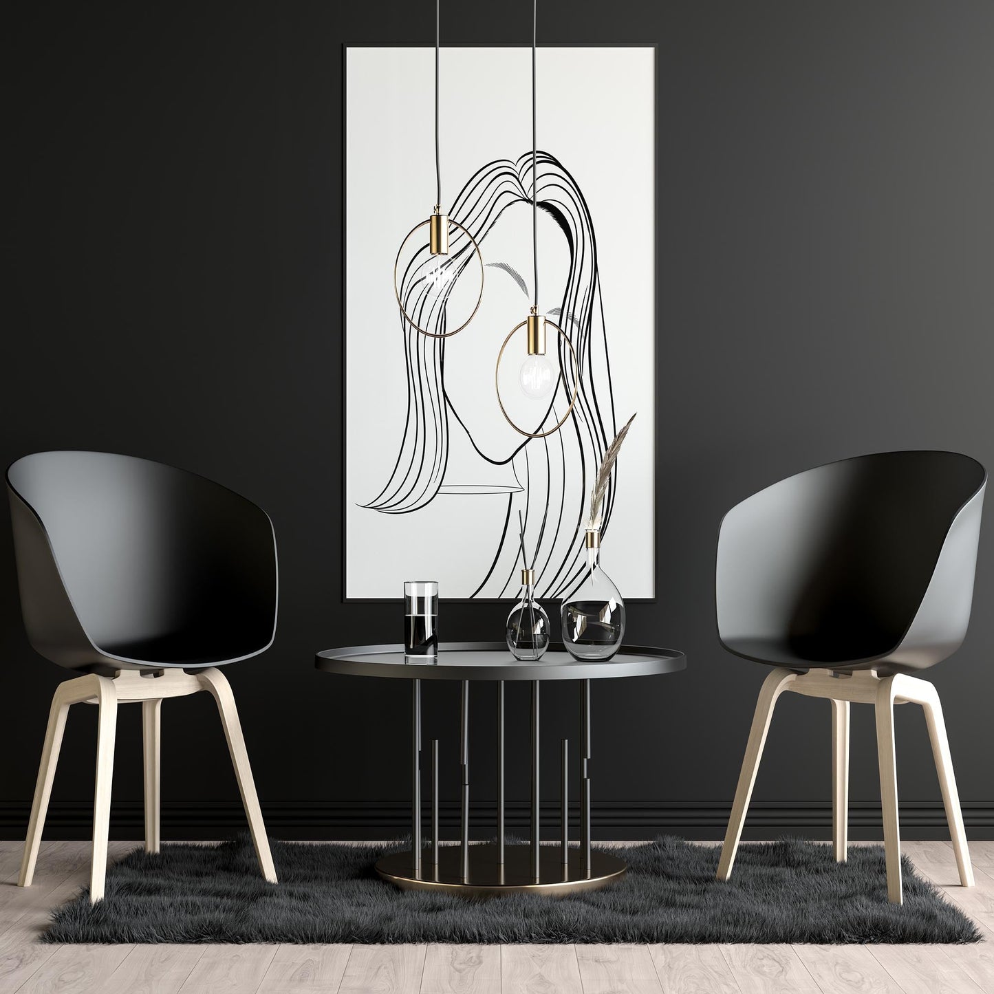 Character & Human Faces Model 17 line art displayed in modern interior decor.