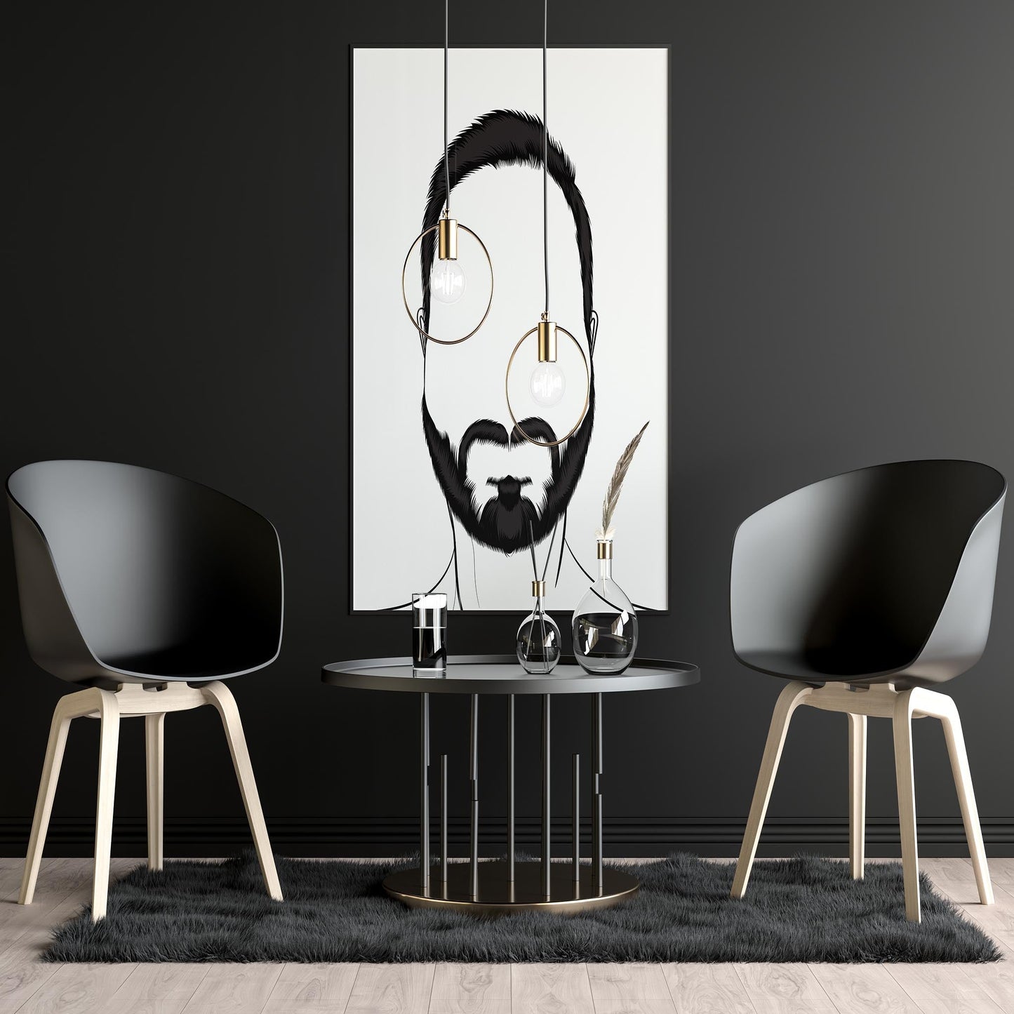 Character & Human Faces Model 22 line art on a modern display in a stylish room.