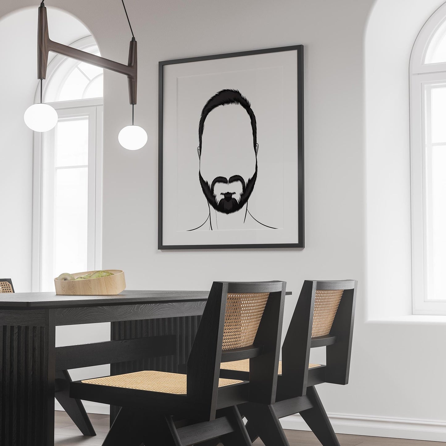 Character & Human Faces Model 22 line art in modern dining room setting.