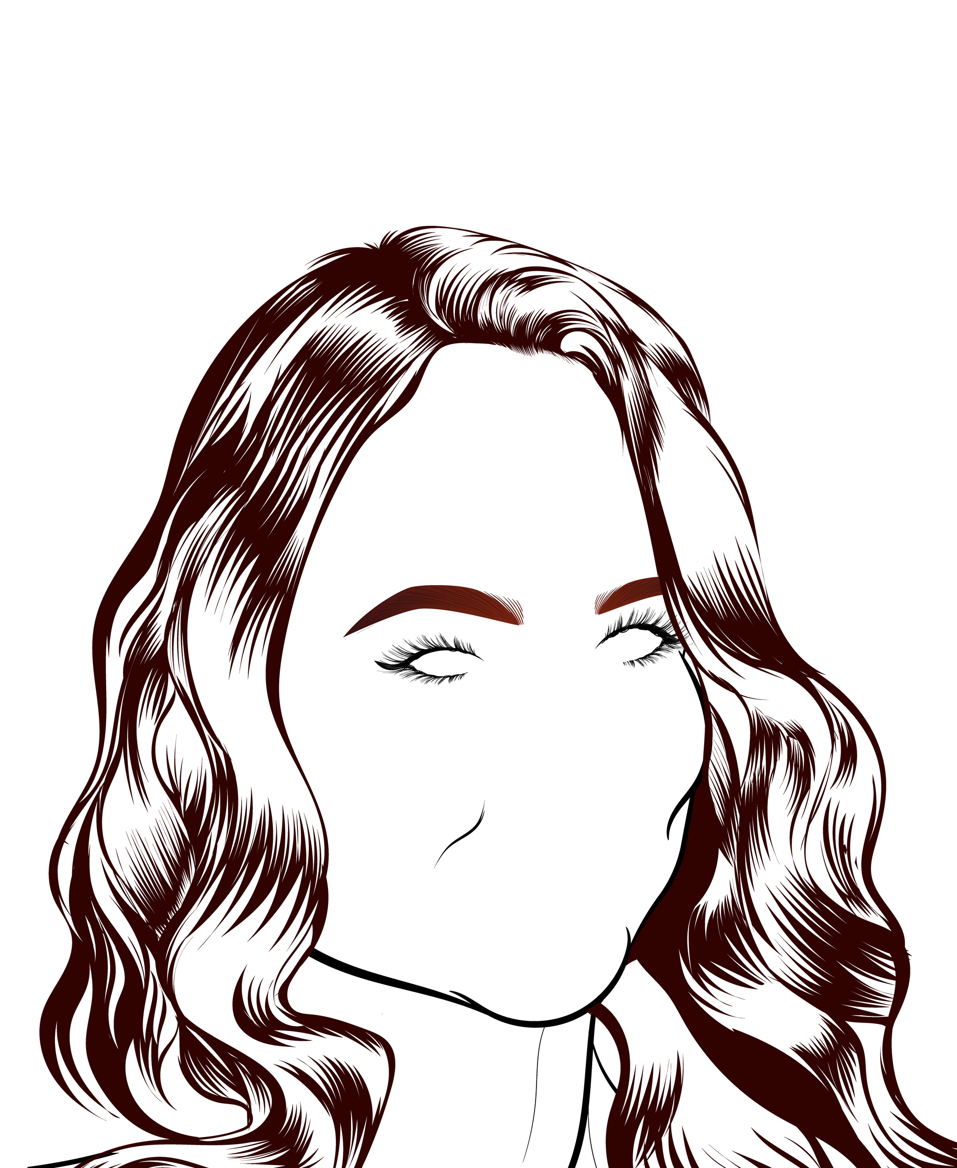 Character & Human Faces Model 25 digital line art of a female face with wavy hair.