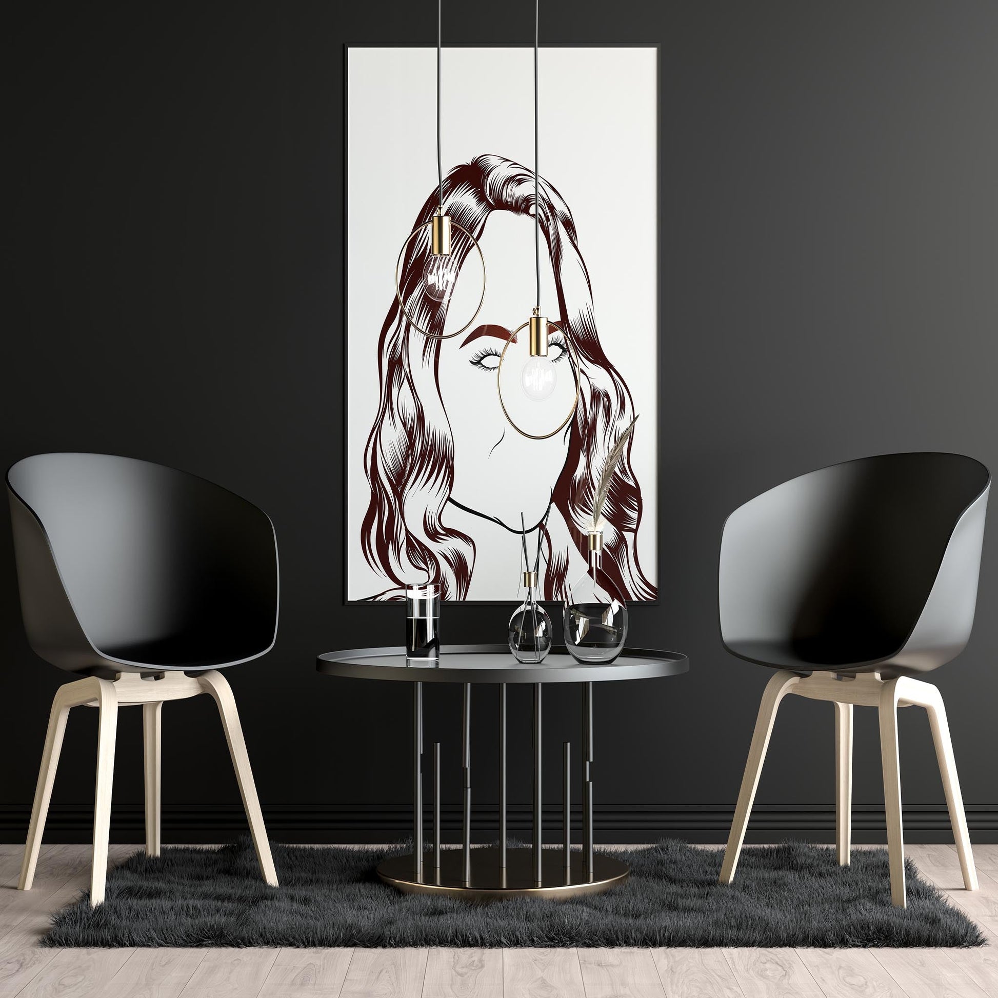 Character & human faces model 25 line art on canvas, modern home decor.
