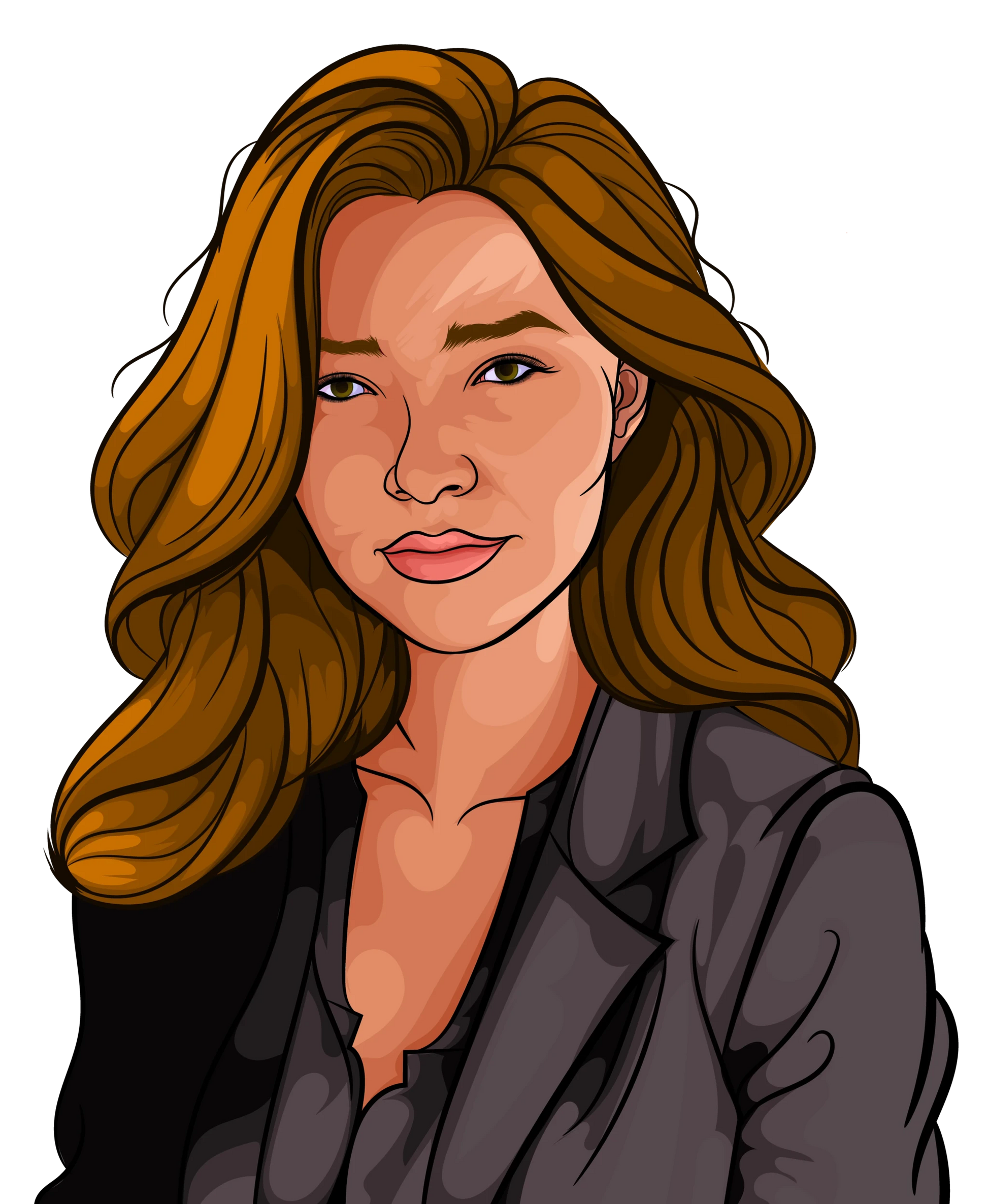 2D colored art portrait with detailed features and vibrant tones.