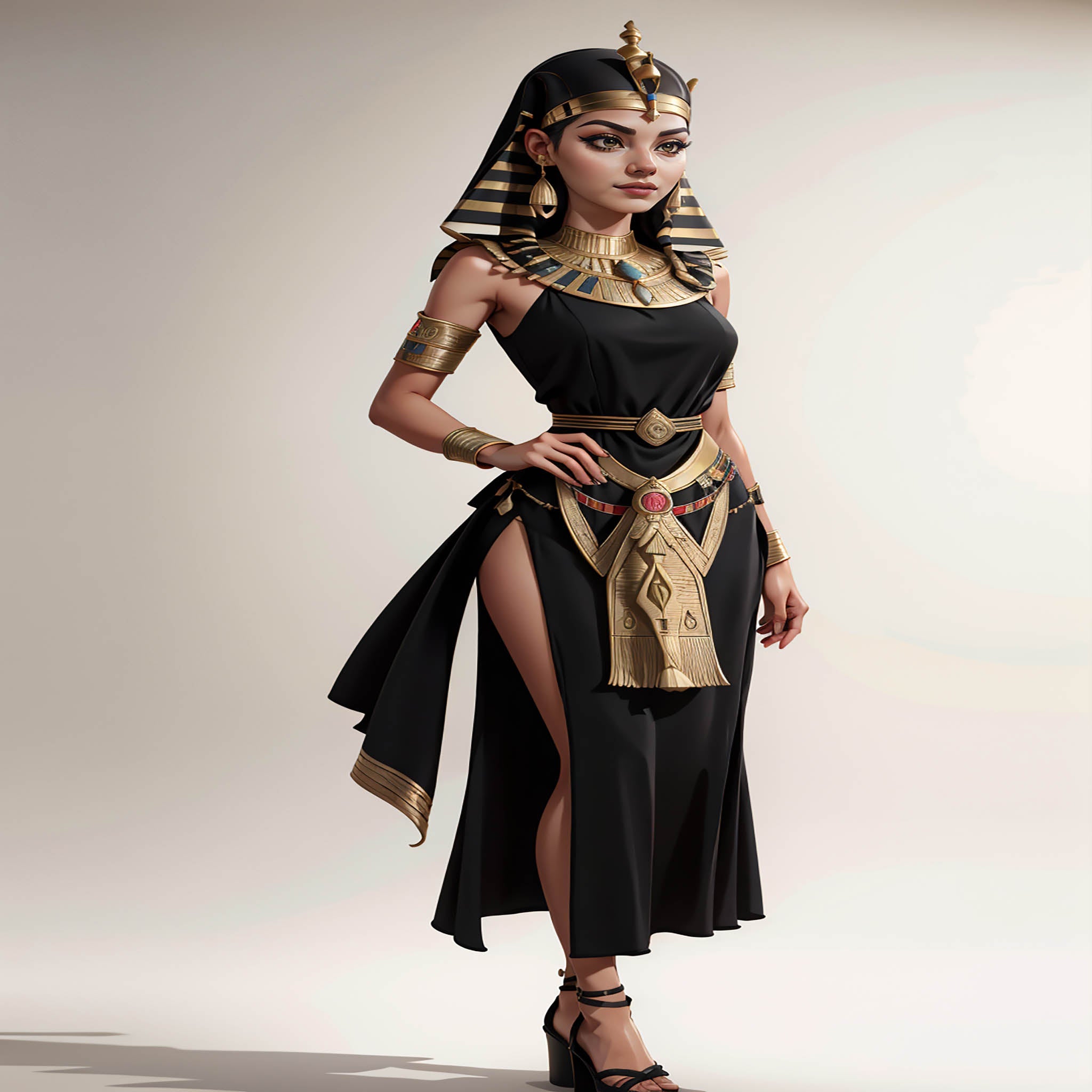 Digital art of an ancient Egyptian queen in regal attire.