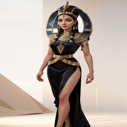 Custom Pharaoh A.I. digital art featuring an Ancient Egyptian queen in regal attire.