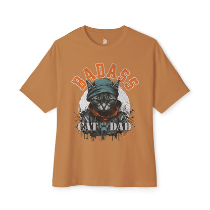 Badass Cat Dad Oversized T-Shirt – Relaxed Fit Funny Cat Lover Tee - FPD