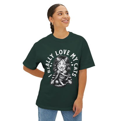 Oversized I Really Love My Cats T-Shirt | Cute Cat Lover Statement Tee - FPD