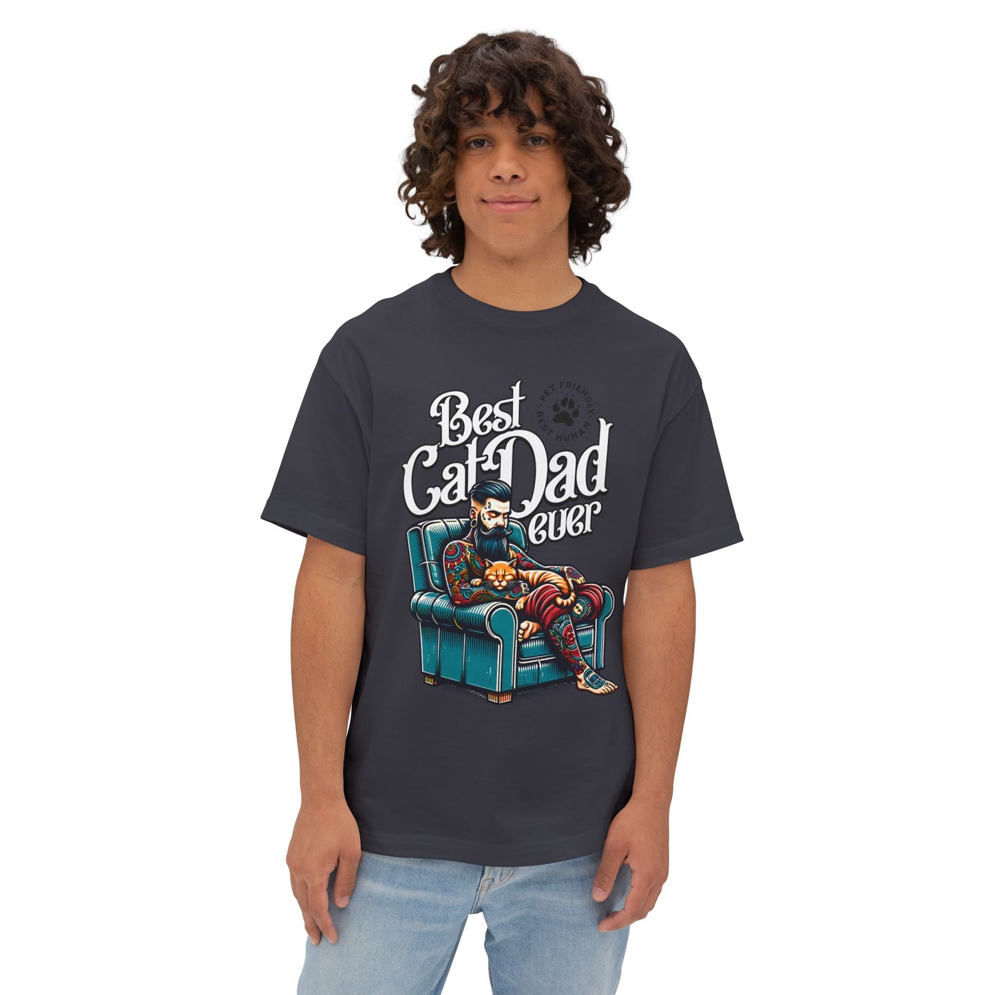 Best Cat Dad Ever Oversized T-Shirt – Relaxed Fit Cat Lover Tee - FPD