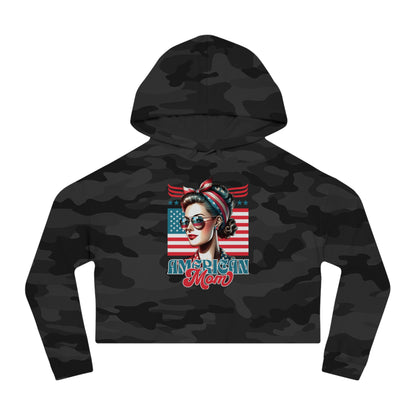 American Mom Cropped Hoodie – Patriotic Sweatshirt for Moms