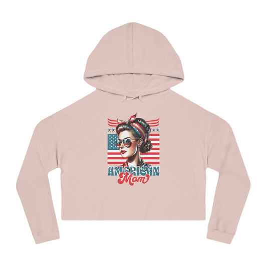 American Mom Cropped Hoodie – Patriotic Sweatshirt for Moms